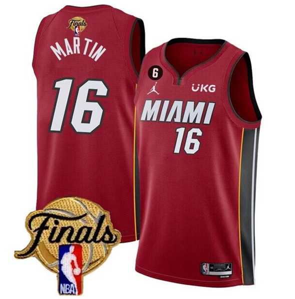 Men%27s Miami Heat #16 Caleb Martin Red 2023 Finals Statement Edition With NO.6 Patch Stitched Basketball Jersey->miami heat->NBA Jersey